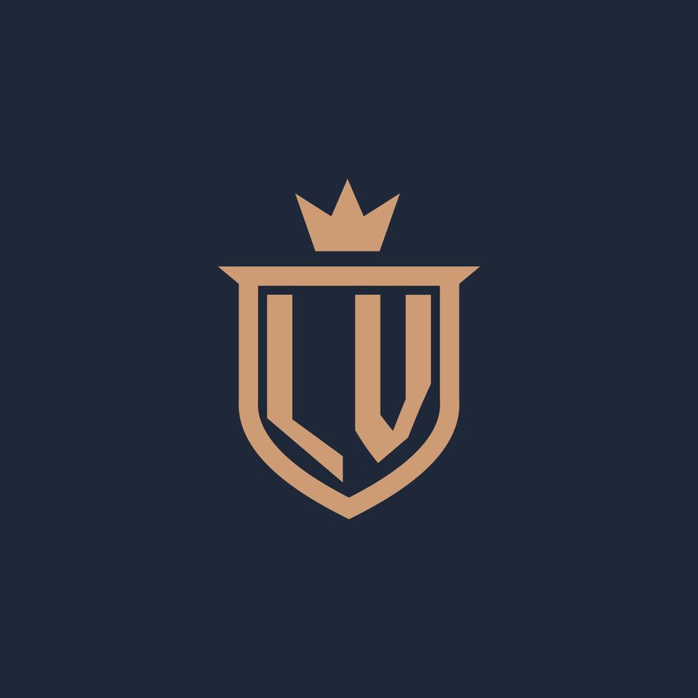 lv monogramma iniziale logo con scudo e corona stile vettore