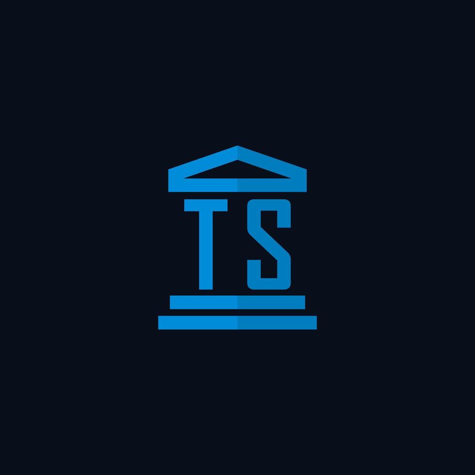 ts iniziale logo monogramma con semplice palazzo di giustizia edificio icona design vettore