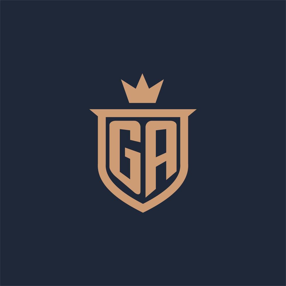 ga monogramma iniziale logo con scudo e corona stile vettore