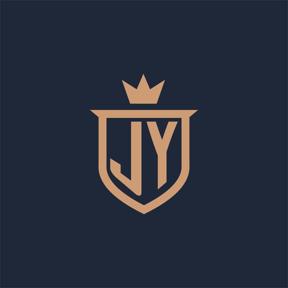 jy monogramma iniziale logo con scudo e corona stile vettore