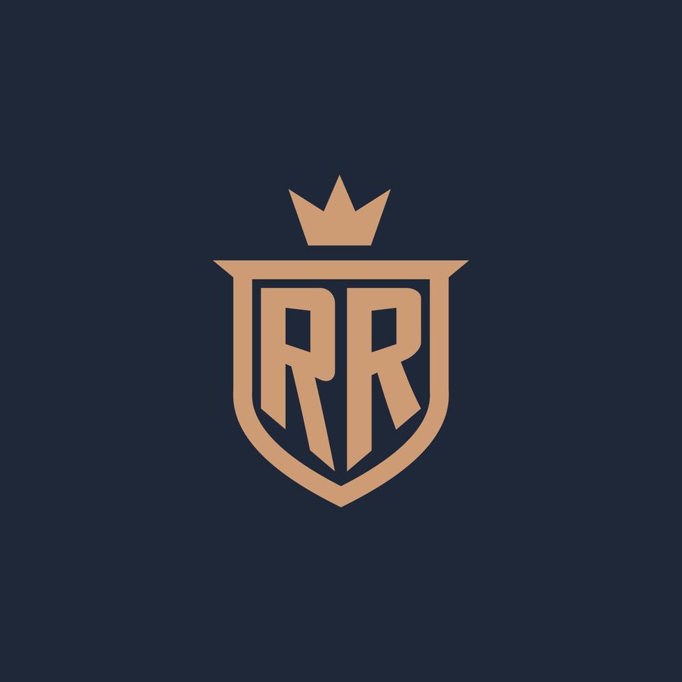 rr monogramma iniziale logo con scudo e corona stile vettore