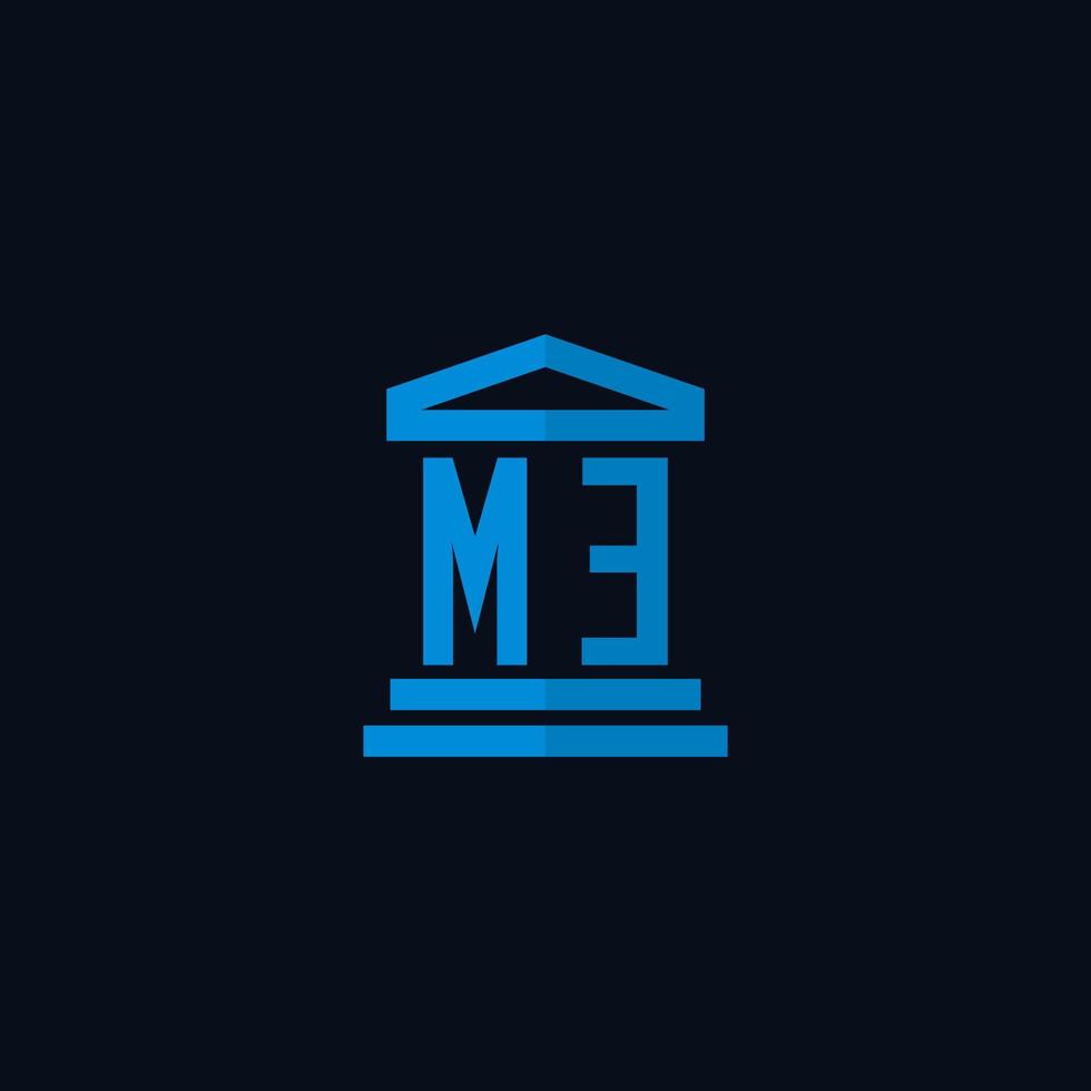 me iniziale logo monogramma con semplice palazzo di giustizia edificio icona design vettore