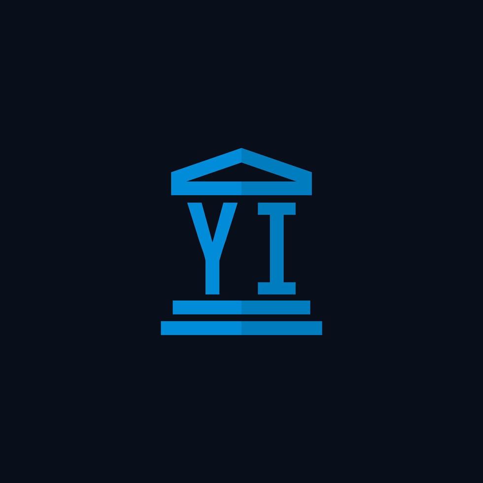 yi iniziale logo monogramma con semplice palazzo di giustizia edificio icona design vettore