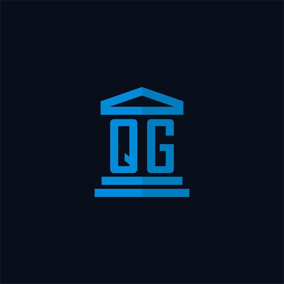qg iniziale logo monogramma con semplice palazzo di giustizia edificio icona design vettore