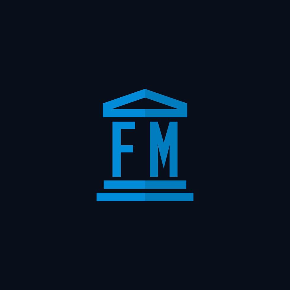 fm iniziale logo monogramma con semplice palazzo di giustizia edificio icona design vettore