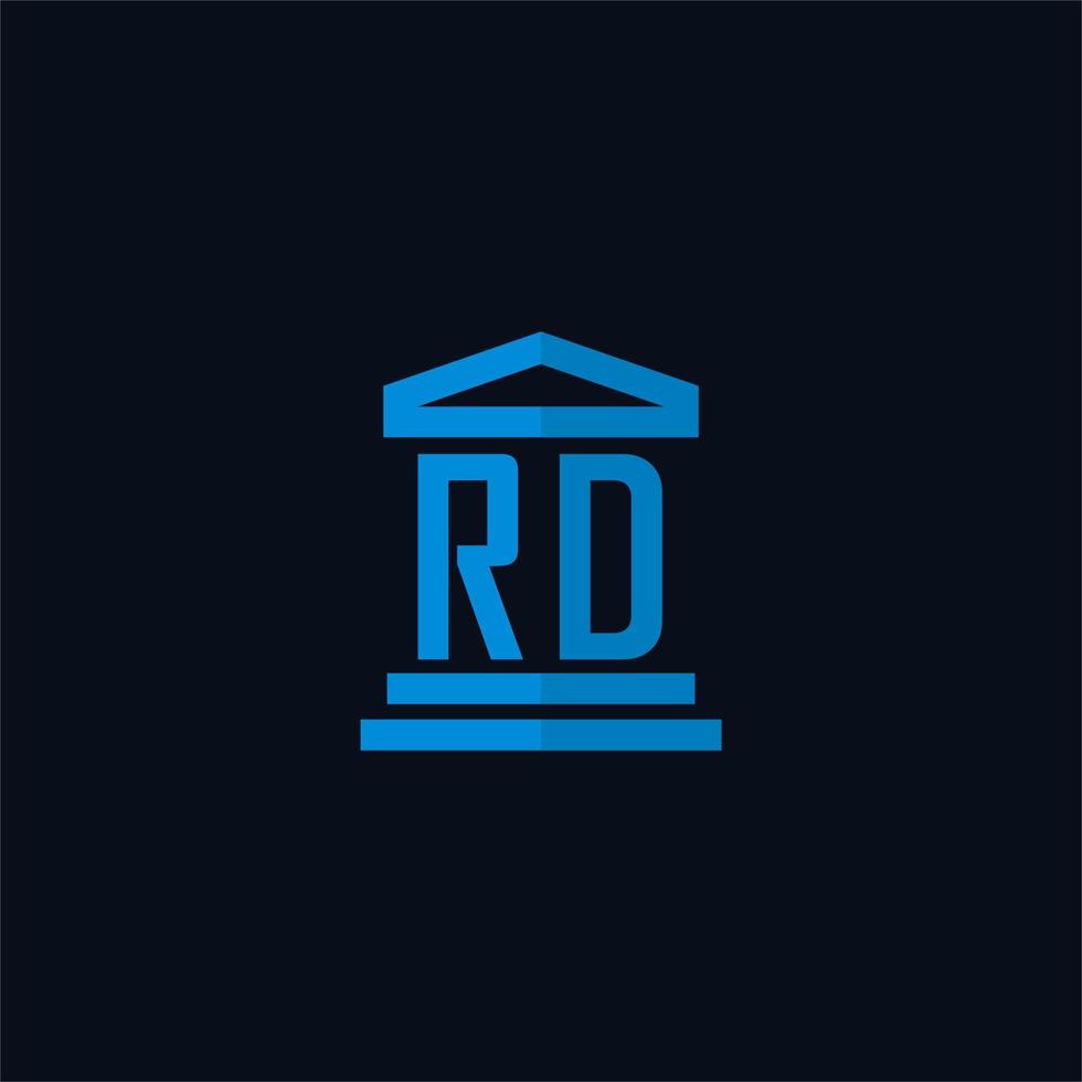 rd iniziale logo monogramma con semplice palazzo di giustizia edificio icona design vettore