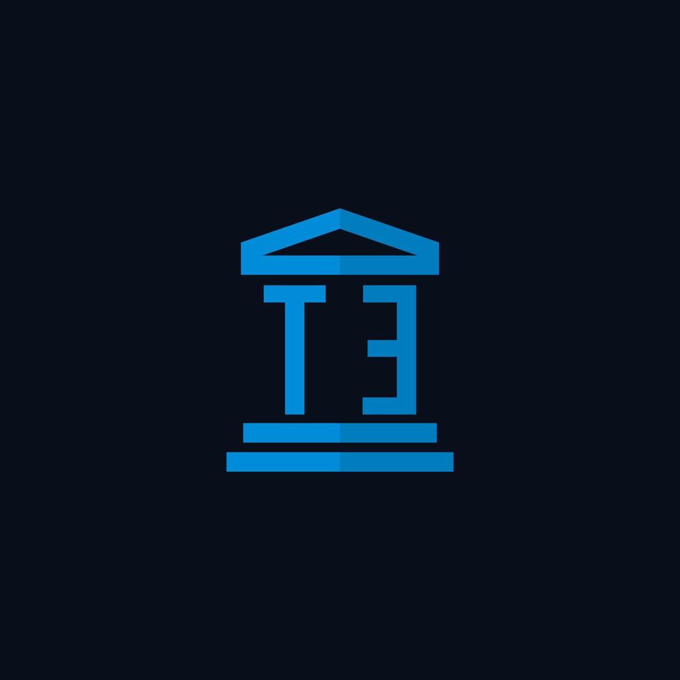 TE iniziale logo monogramma con semplice palazzo di giustizia edificio icona design vettore