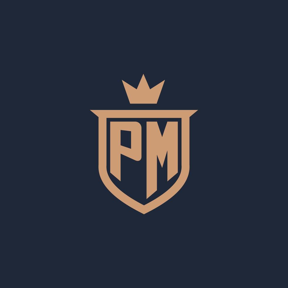 pm monogramma iniziale logo con scudo e corona stile vettore