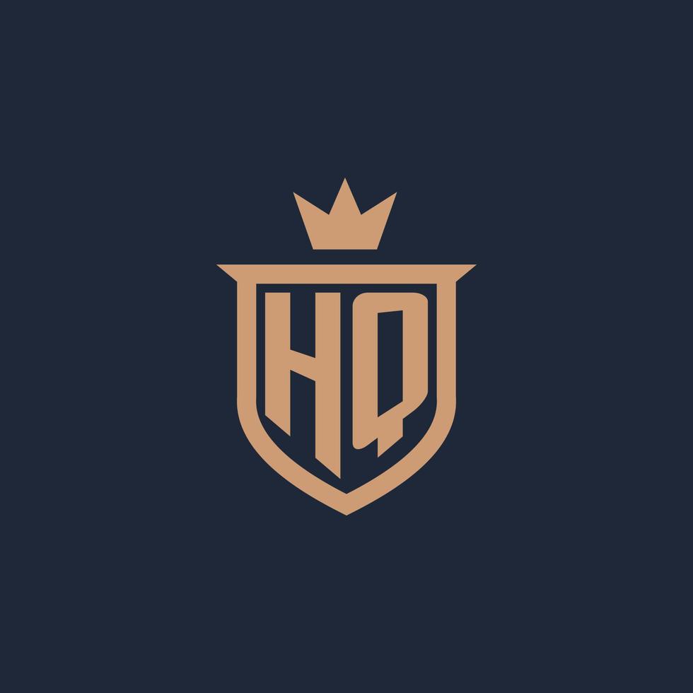 hq monogramma iniziale logo con scudo e corona stile vettore