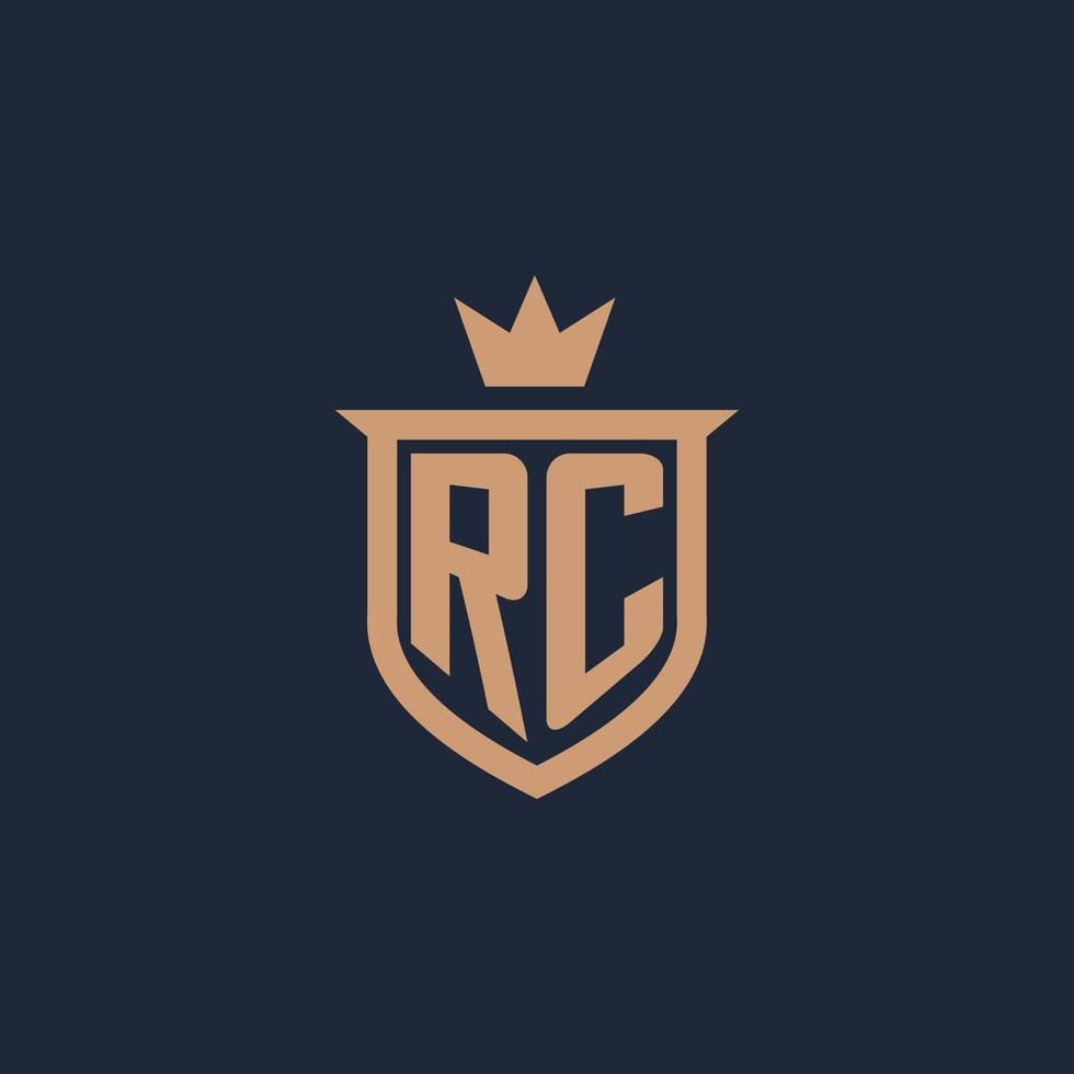 rc monogramma iniziale logo con scudo e corona stile vettore