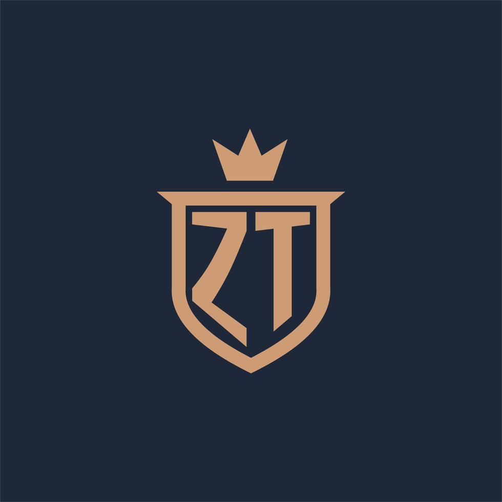 zt monogramma iniziale logo con scudo e corona stile vettore