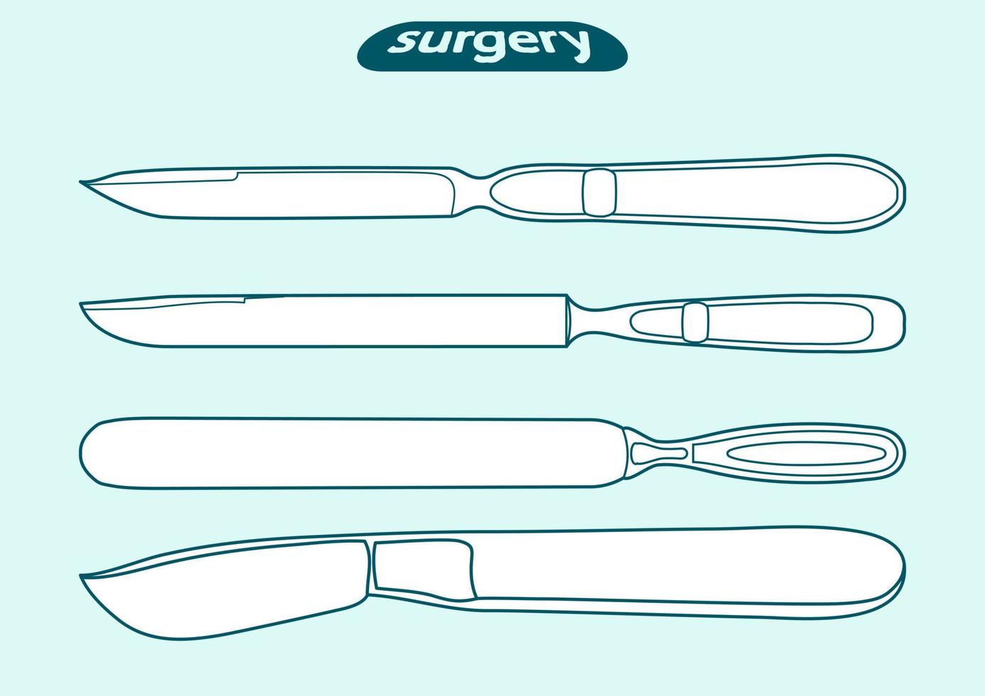 set, contorno schizzo di un bisturi, coltello, lama, sagoma taglierina. strumento chirurgico, medico vettore