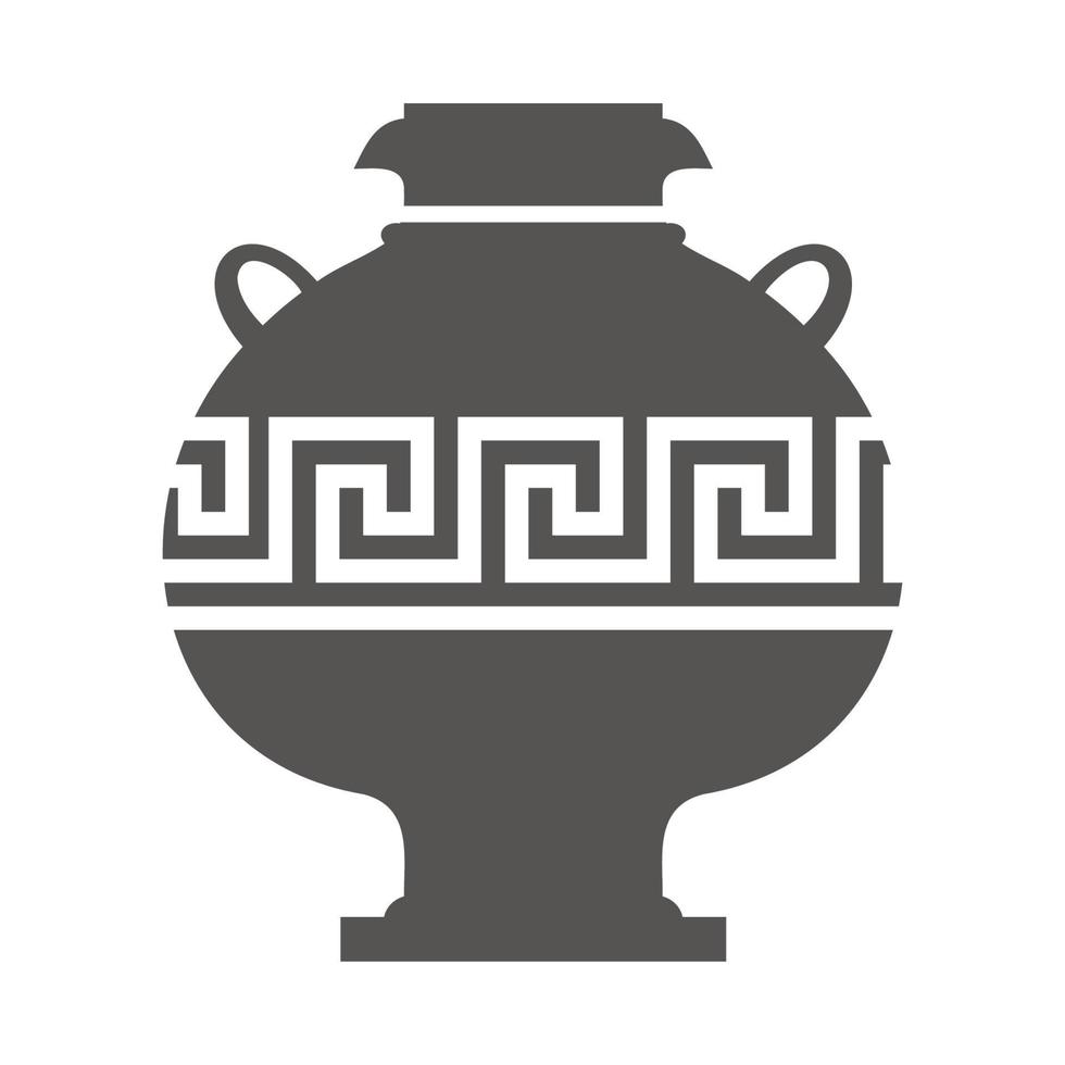 sagoma di vaso greco. antica anfora e vaso con motivo a meandro. illustrazione del glifo. terracotta ceramica argilla. vettore