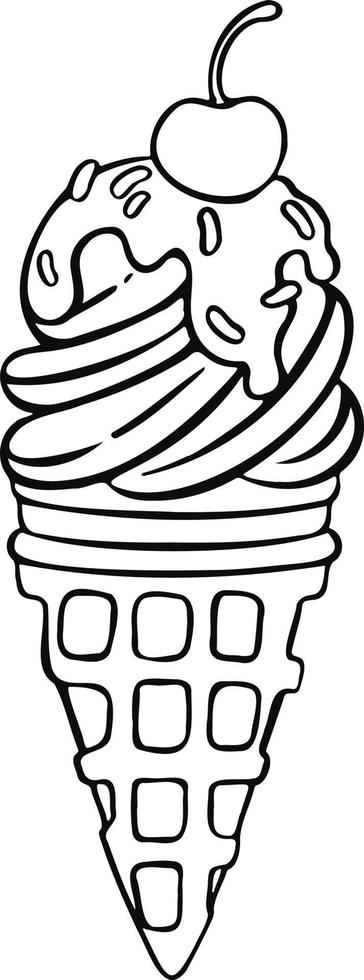 ghiaccio crema cono con cioccolato guarnizione, spruzzatori e ciliegia, sorbetto, vettore illustrazione