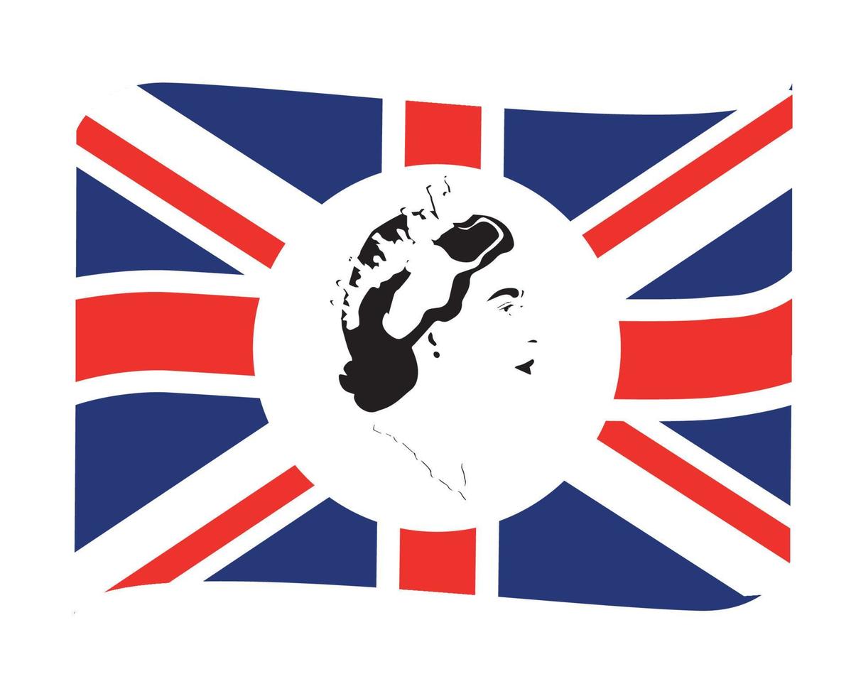 Regina Elisabetta viso ritratto nero con Britannico unito regno bandiera nazionale Europa emblema nastro icona vettore illustrazione astratto design elemento