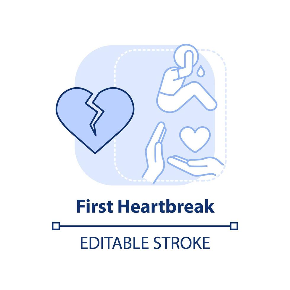 primo crepacuore leggero blu concetto icona. adolescenziale problema astratto idea magro linea illustrazione. affare con rottura. isolato schema disegno. modificabile ictus. vettore