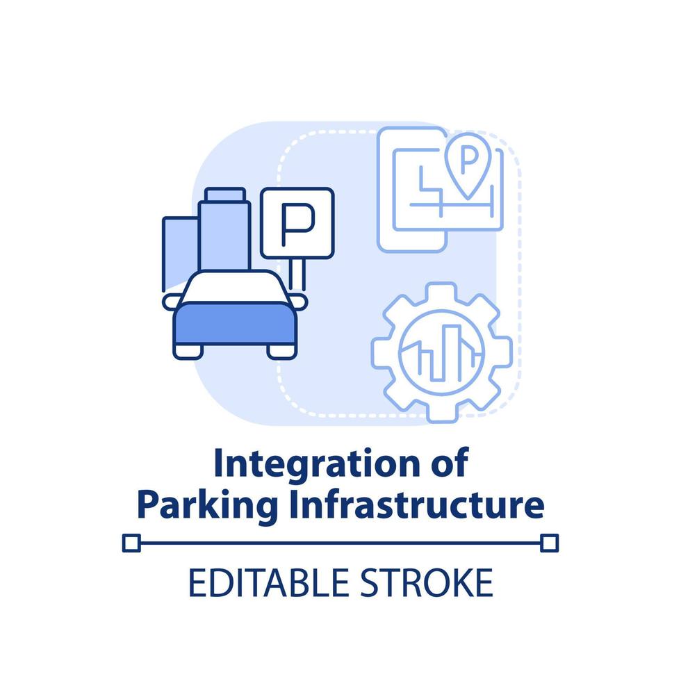 integrazione di parcheggio infrastruttura leggero blu concetto icona. maas Requisiti astratto idea magro linea illustrazione. isolato schema disegno. modificabile ictus. vettore