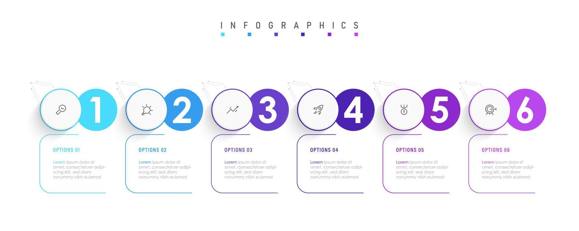 modello di progettazione di etichetta infografica vettoriale con icone e 6 opzioni o passaggi. può essere utilizzato per diagramma di processo, presentazioni, layout del flusso di lavoro, banner, diagramma di flusso, grafico informativo.