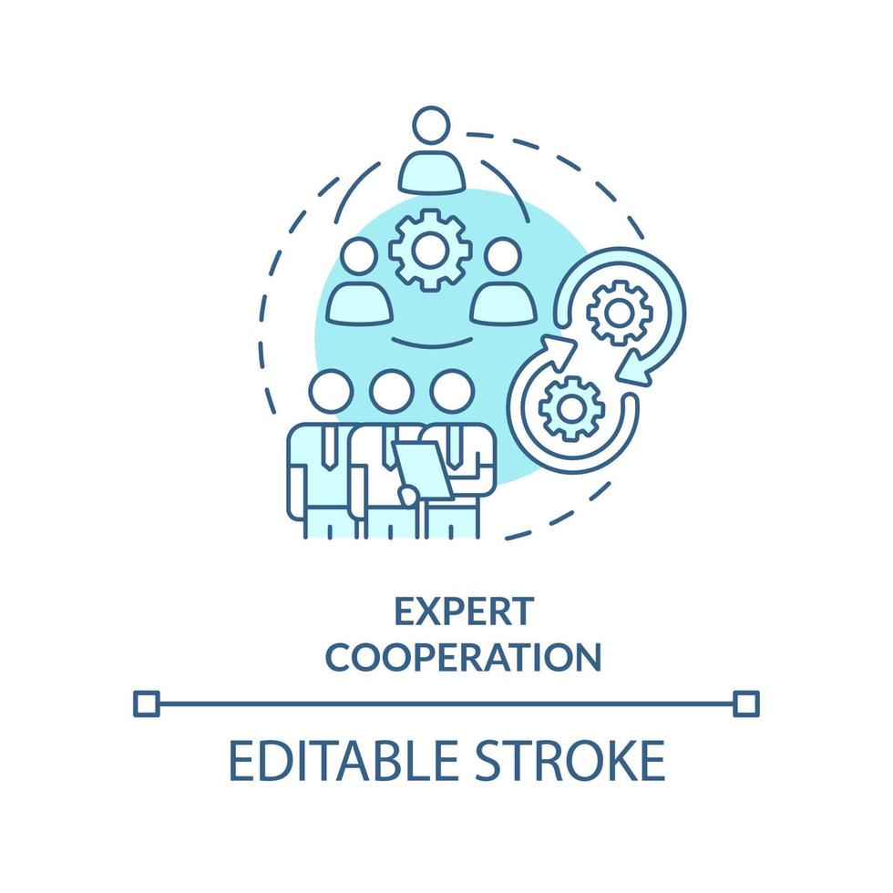 esperto cooperazione turchese concetto icona. specialista integrazione. pandemia preparazione astratto idea magro linea illustrazione. isolato schema disegno. modificabile ictus. vettore