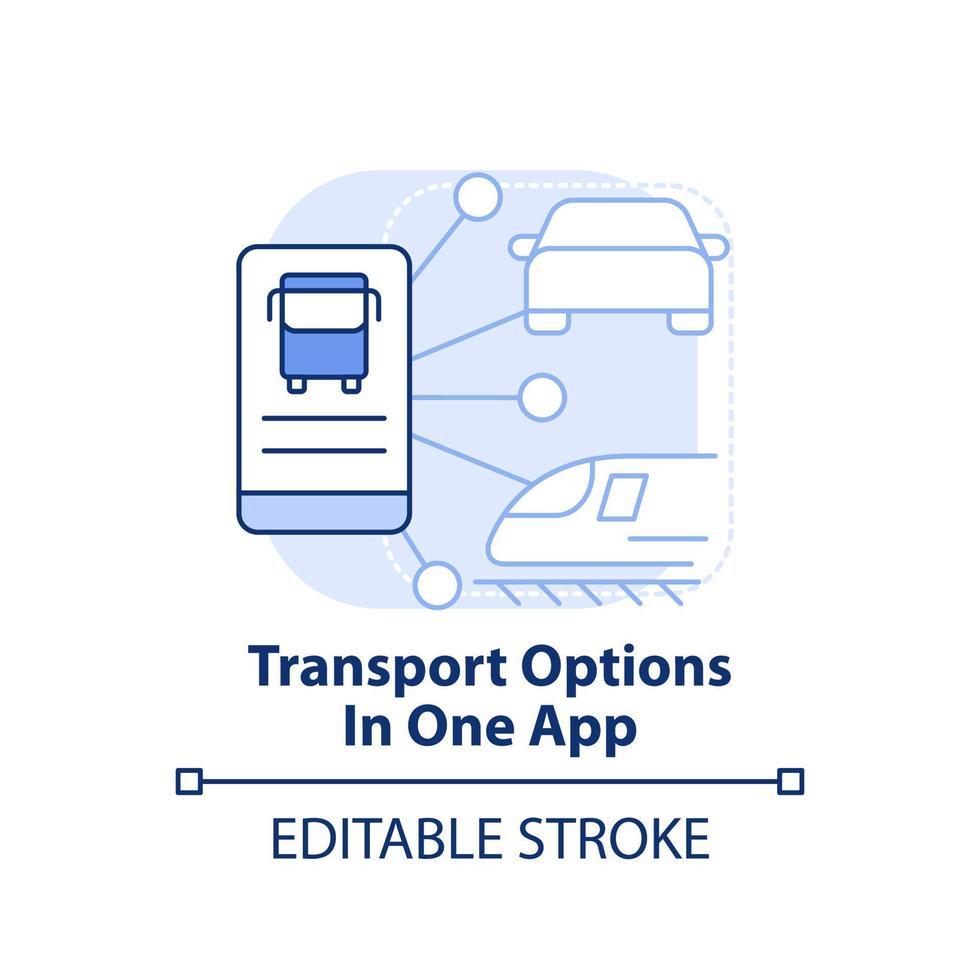 trasporto opzioni nel uno App leggero blu concetto icona. mobile applicazione. maas vantaggio astratto idea magro linea illustrazione. isolato schema disegno. modificabile ictus. vettore
