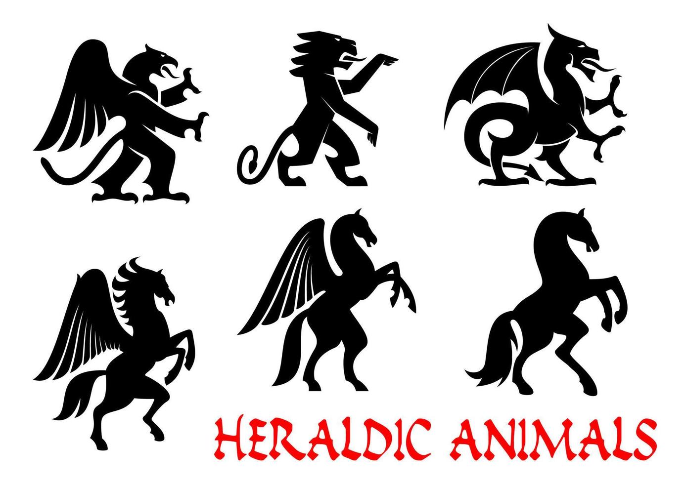 animali araldico emblemi. vettore silhouette icone