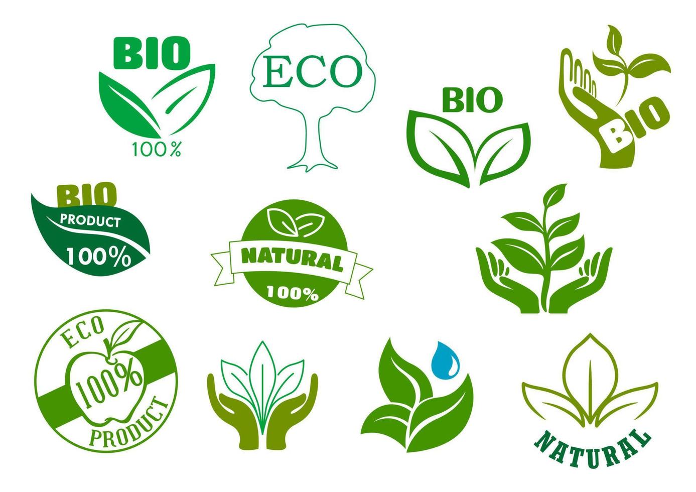 bio, eco e naturale prodotti verde simboli vettore