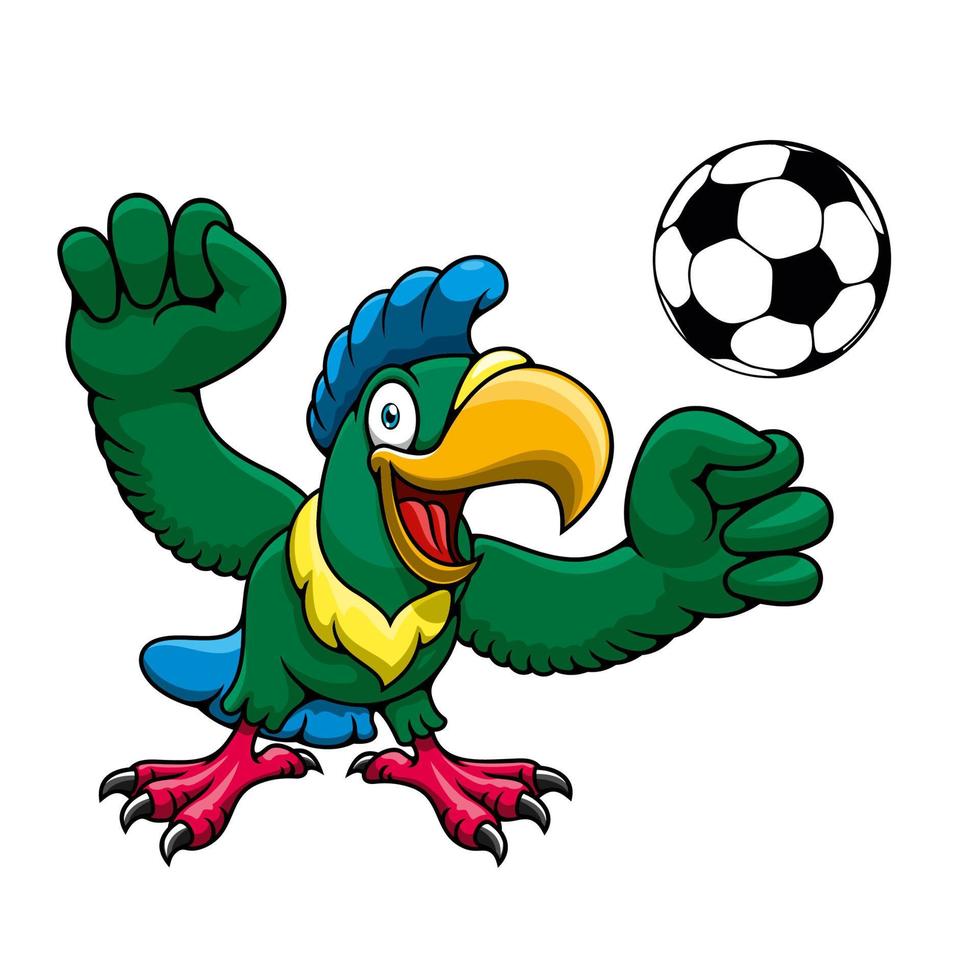 cartone animato pappagallo giocatore con calcio palla vettore
