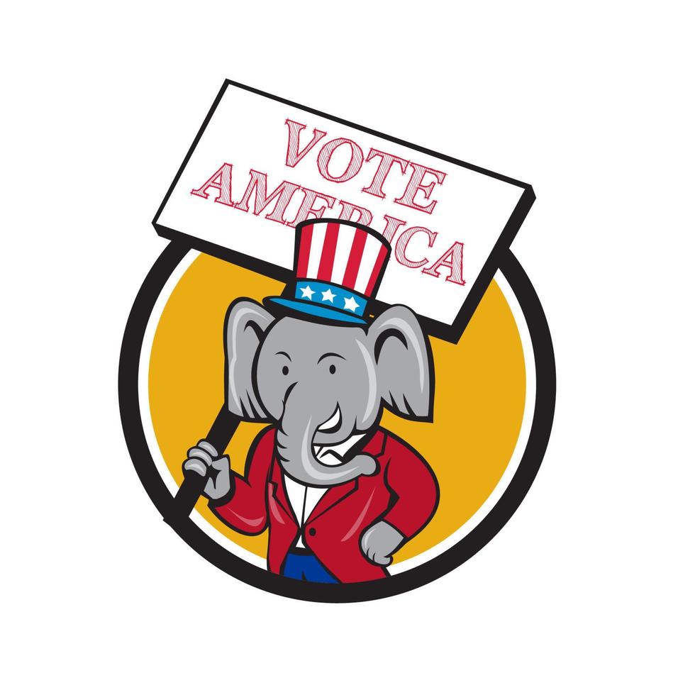 repubblicano elefante portafortuna votazione America cerchio cartone animato vettore