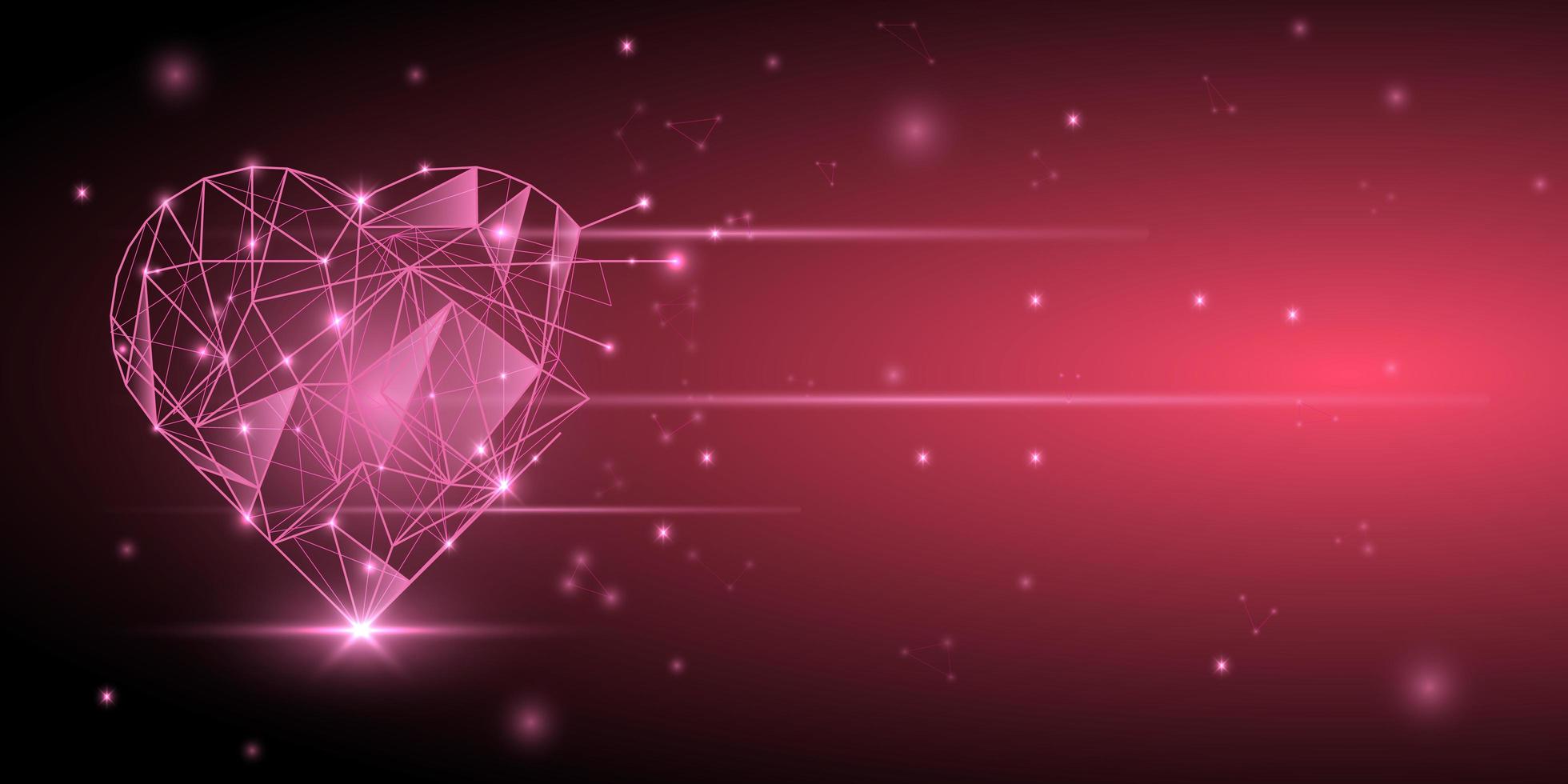 cuore rosa poligonale basso incandescente vettore