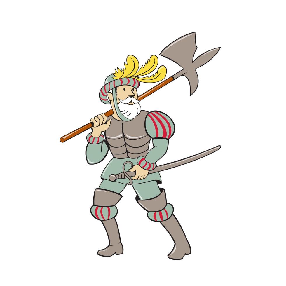 spagnolo conquistatore ascia spada cartone animato vettore