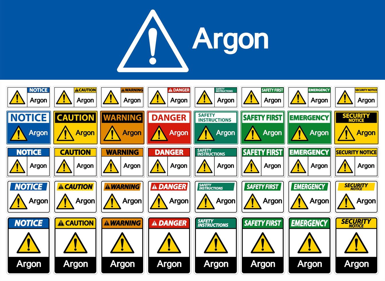 insieme del segnale di pericolo dell'argon vettore