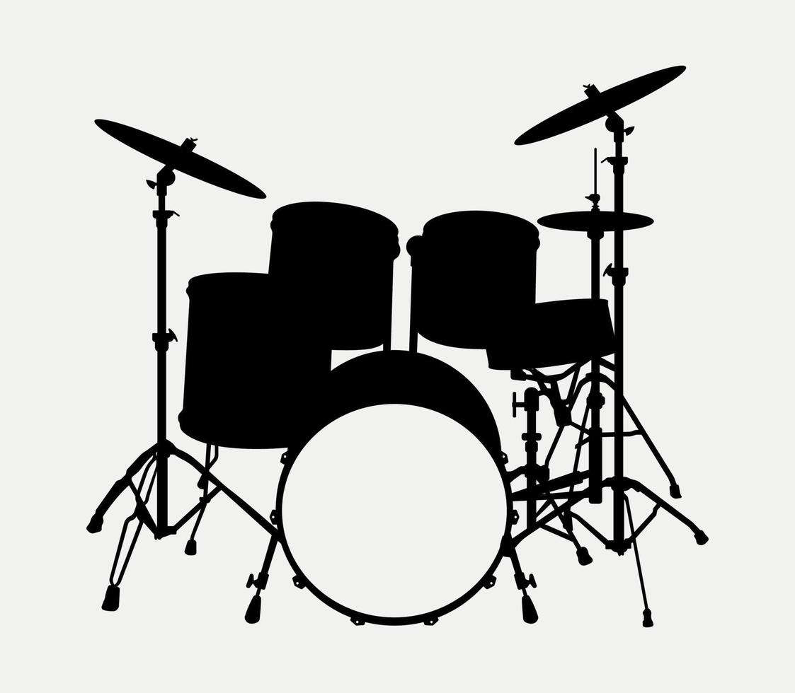 acustico tamburo kit silhouette, tamburo impostare, trappola impostato percussione musicale strumento vettore
