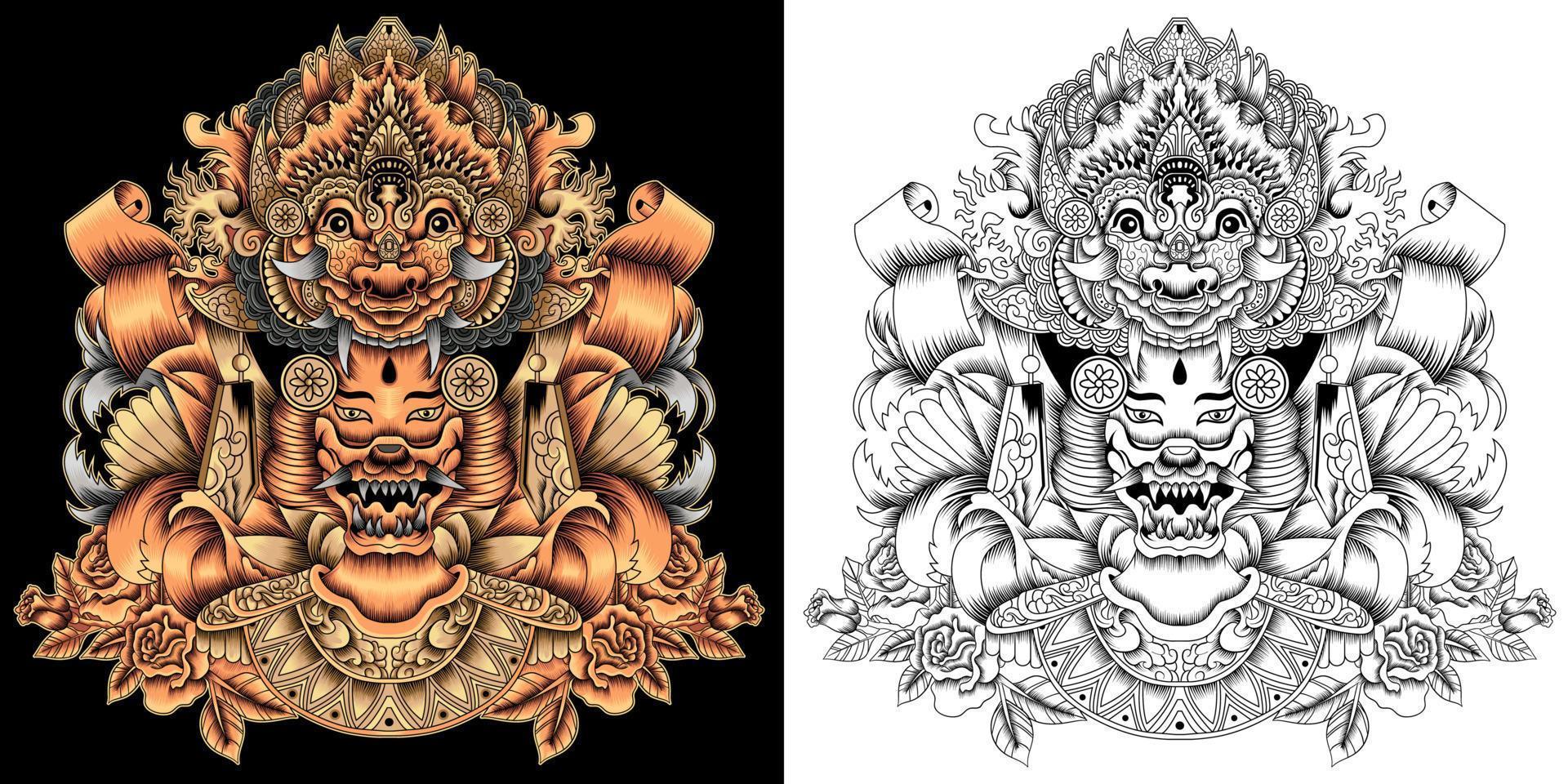 barong maschera con balinese ballerino vettore illustrazione