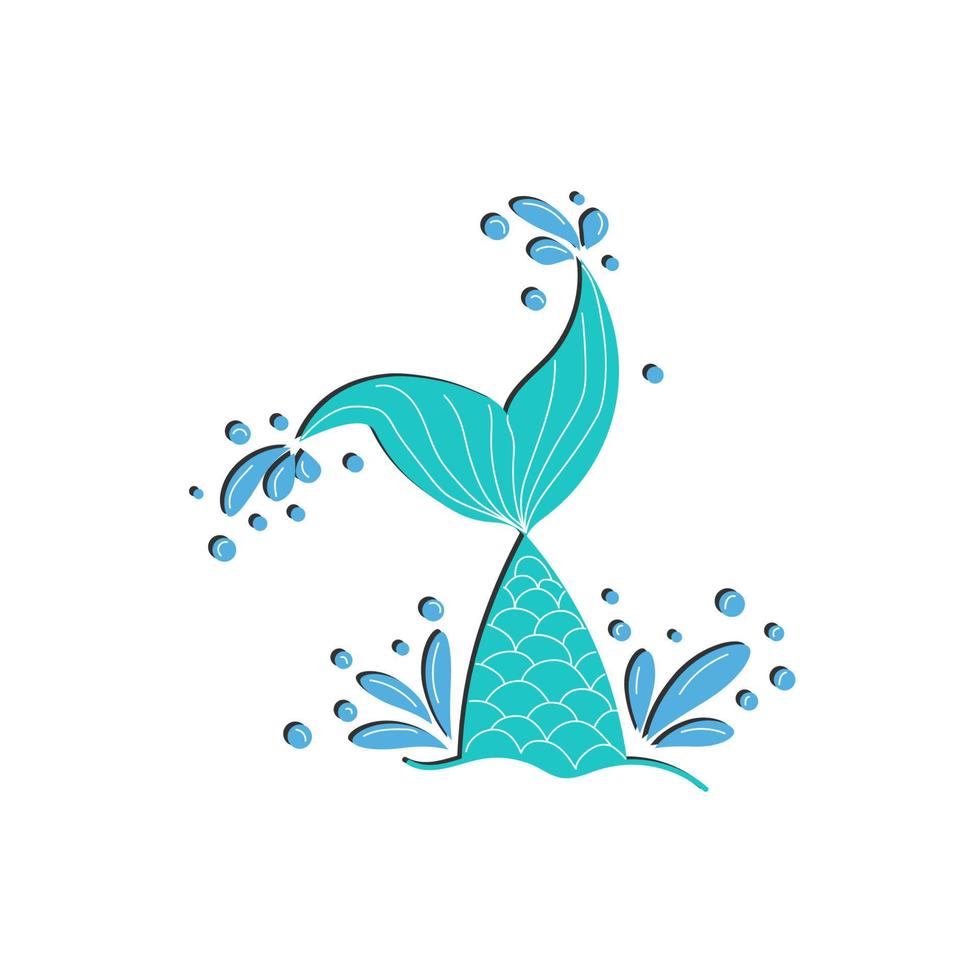 sirena coda grafico illustrazione. mano disegnato verde acqua, turchese, blu e viola, viola sirena, pesce coda vettore