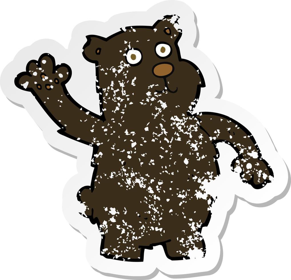 adesivo angosciato retrò di un cartone animato sventolando orso nero vettore
