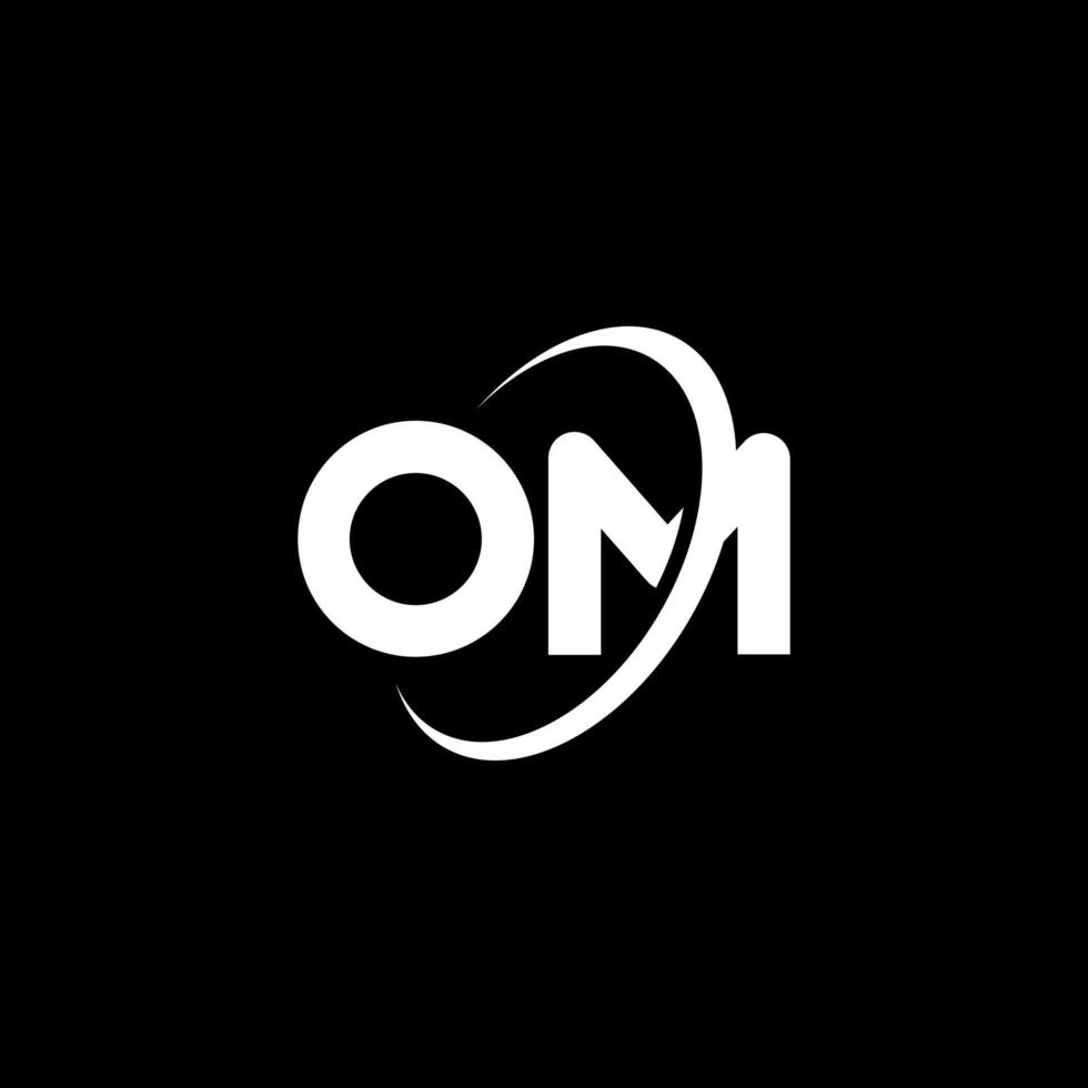 om o m lettera logo design. iniziale lettera om connesso cerchio maiuscolo monogramma logo bianca colore. om logo, o m design. oh, o m vettore