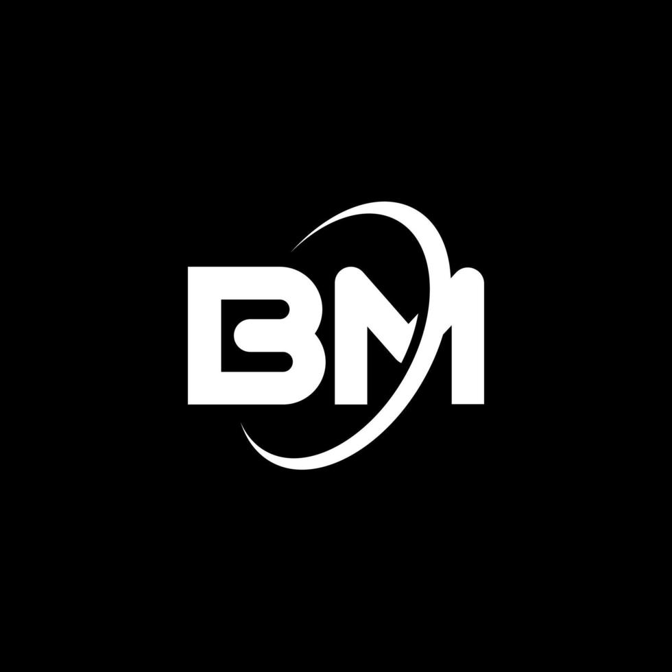 bm B m lettera logo design. iniziale lettera bm connesso cerchio maiuscolo monogramma logo bianca colore. bm logo, B m design. bm, B m vettore