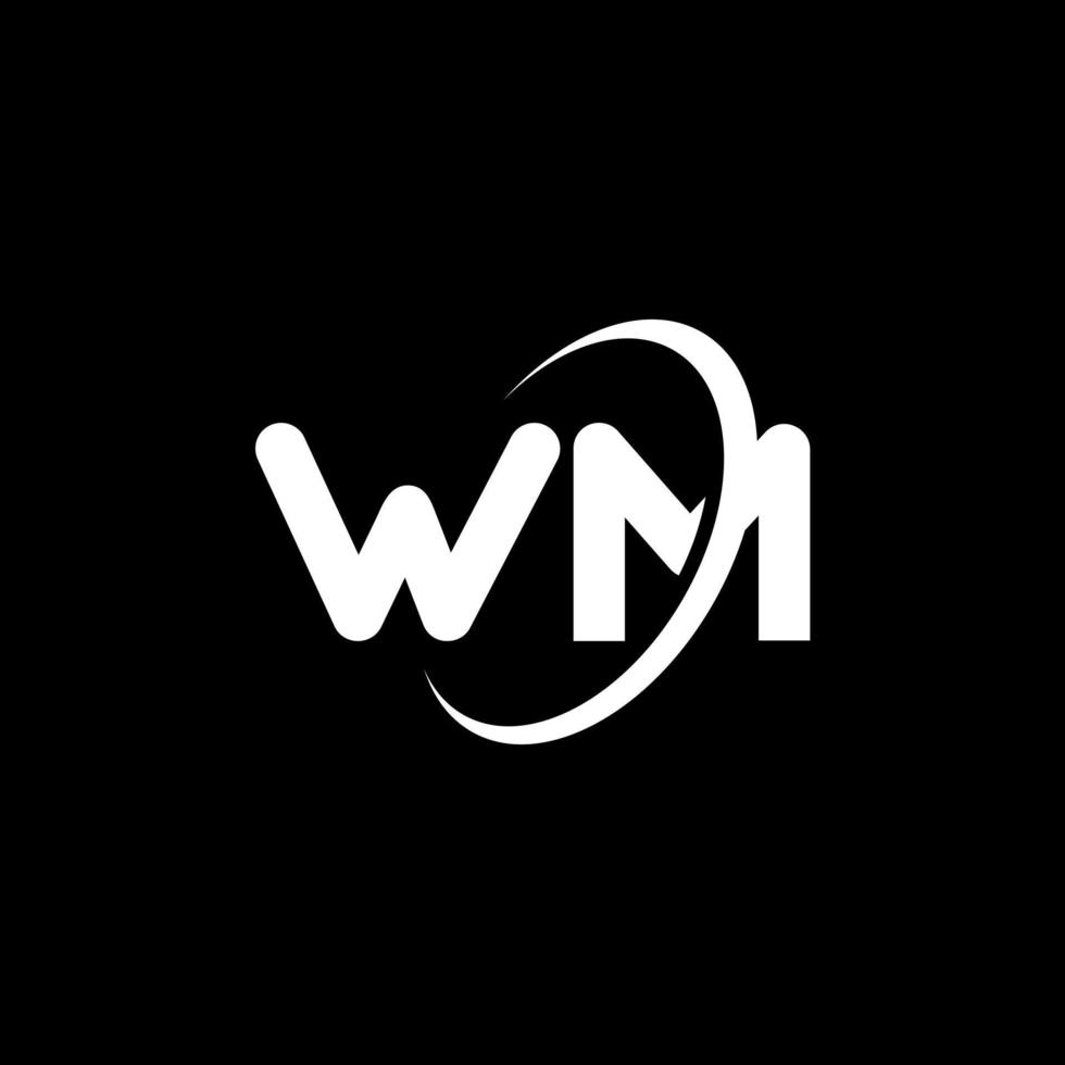 wm w m lettera logo design. iniziale lettera wm connesso cerchio maiuscolo monogramma logo bianca colore. wm logo, w m design. wm, w m vettore