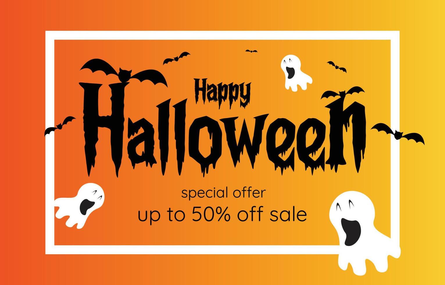 Halloween sfondo. speciale offerte e shopping sconti. Halloween vendita orizzontale banner.vettore illustrazione vacanza promozione decorato con cartone animato fantasmi e pipistrelli. vettore