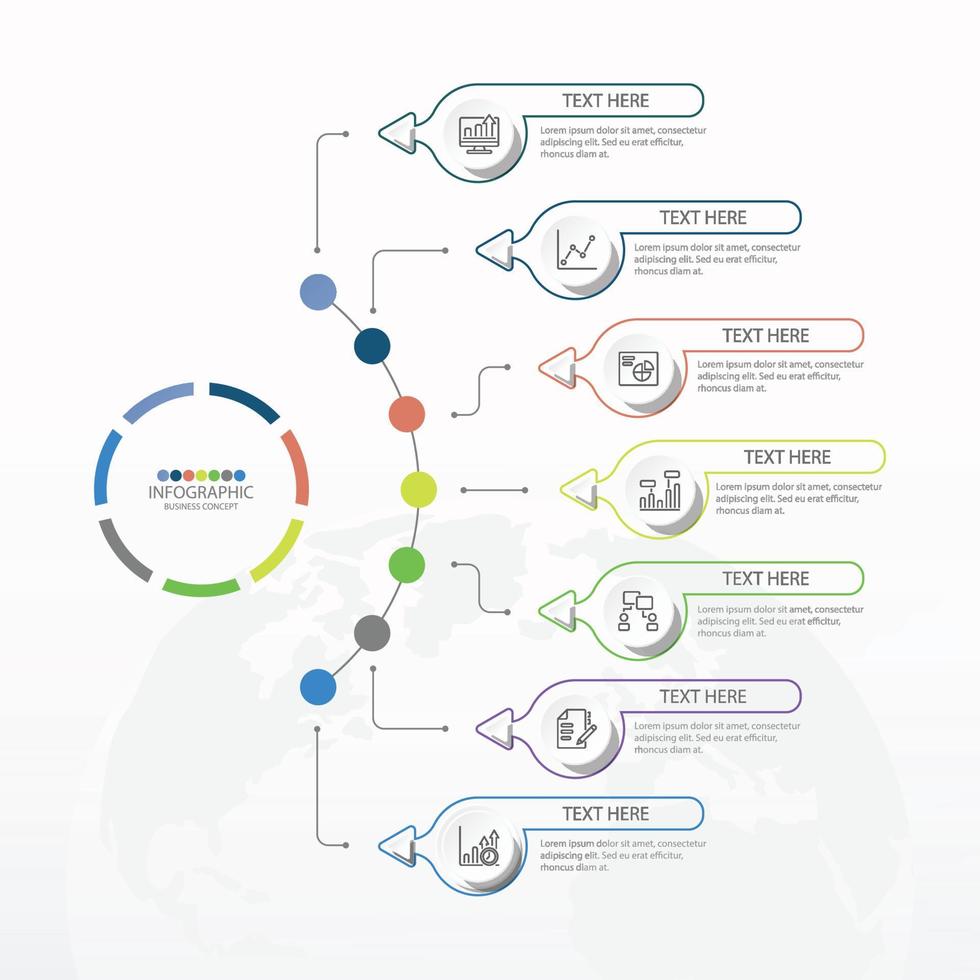 cerchio Infografica modello con 7 passi, processi o opzioni, processi grafico, Usato per processi diagramma, presentazioni, flusso di lavoro disposizione, flusso grafico, infografica. vettore eps10 illustrazione.