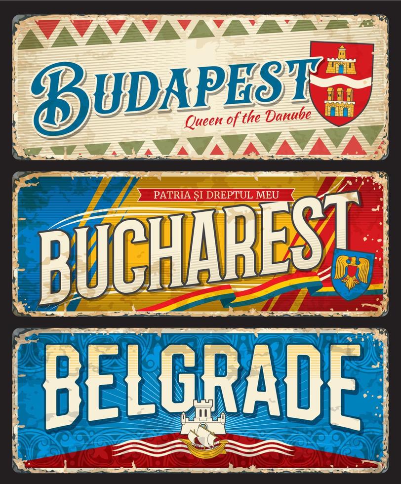 budapest, bucarest, belgrado città viaggio adesivi vettore