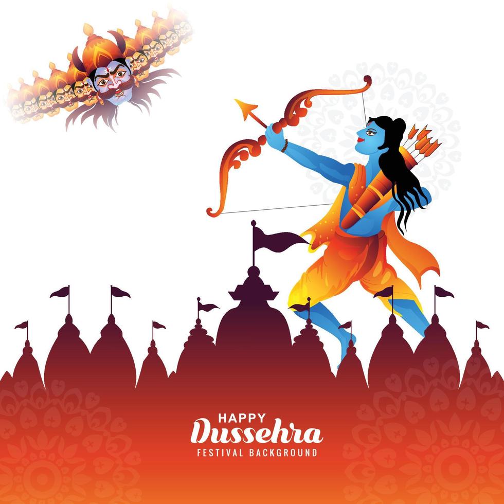 illustrazione di signore rama uccisione ravana nel contento Dussehra Festival sfondo vettore