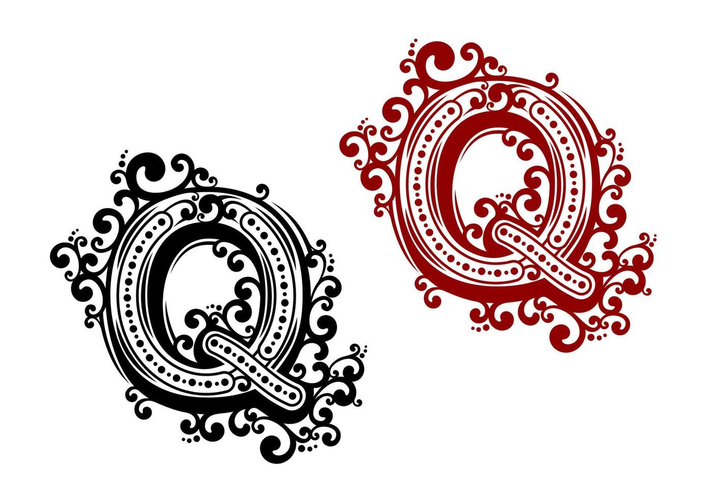 capitale lettera q con decorativo elementi vettore