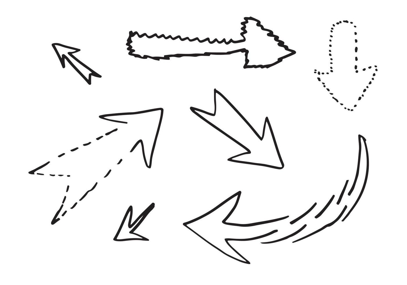 scarabocchio design elementi. mano disegnato frecce isolato su bianca sfondo. vettore illustrazione