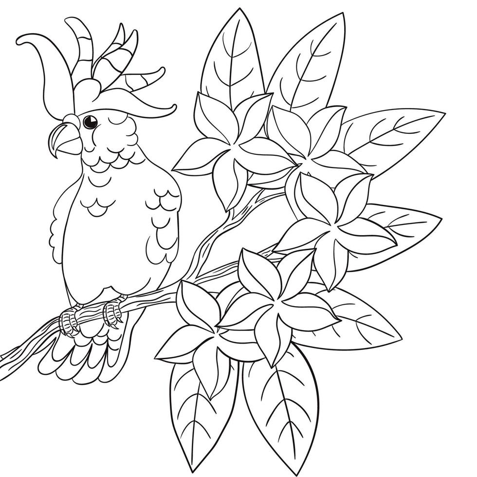 pittura pagina con un' pappagallo seduta su un' ramo. vettore grafica.