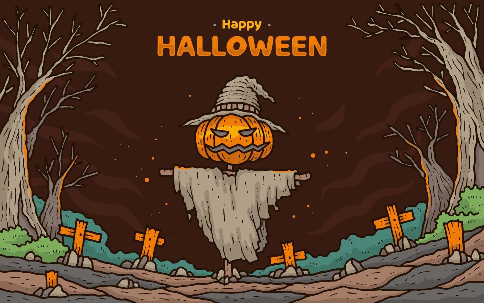 campo di riso zucca testa illustrazione per Halloween giorno backgroud vettore