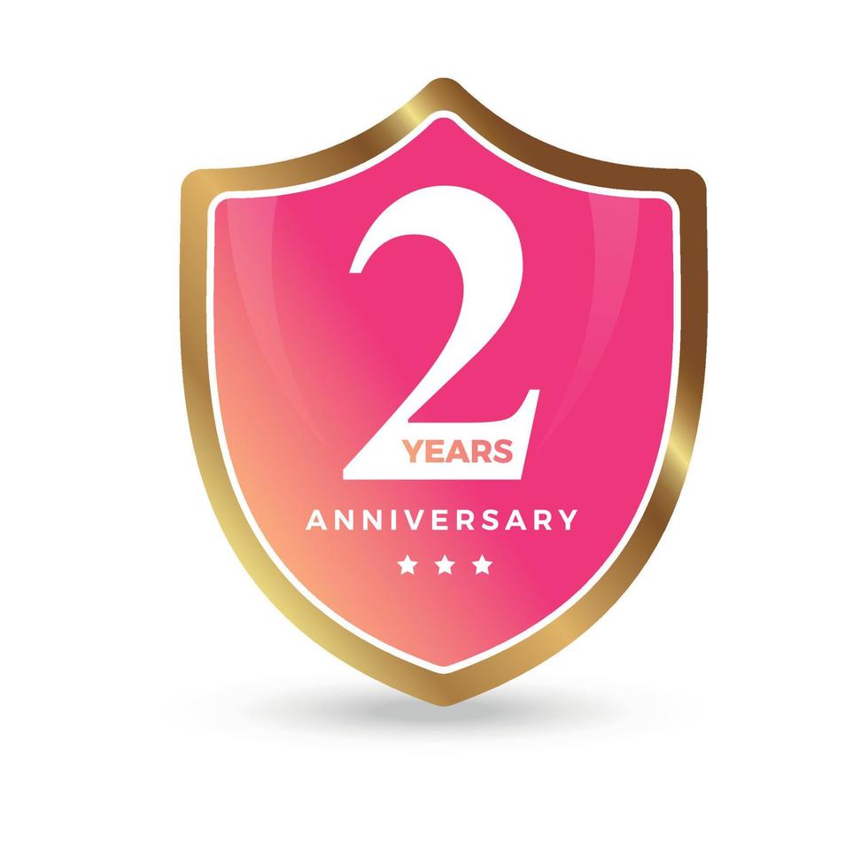 2 ° secondo anniversario festeggiare icona logo etichetta vettore evento oro colore scudo