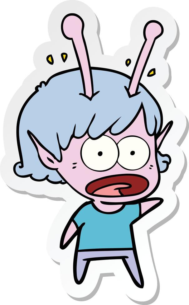 adesivo di una ragazza aliena scioccata cartone animato vettore