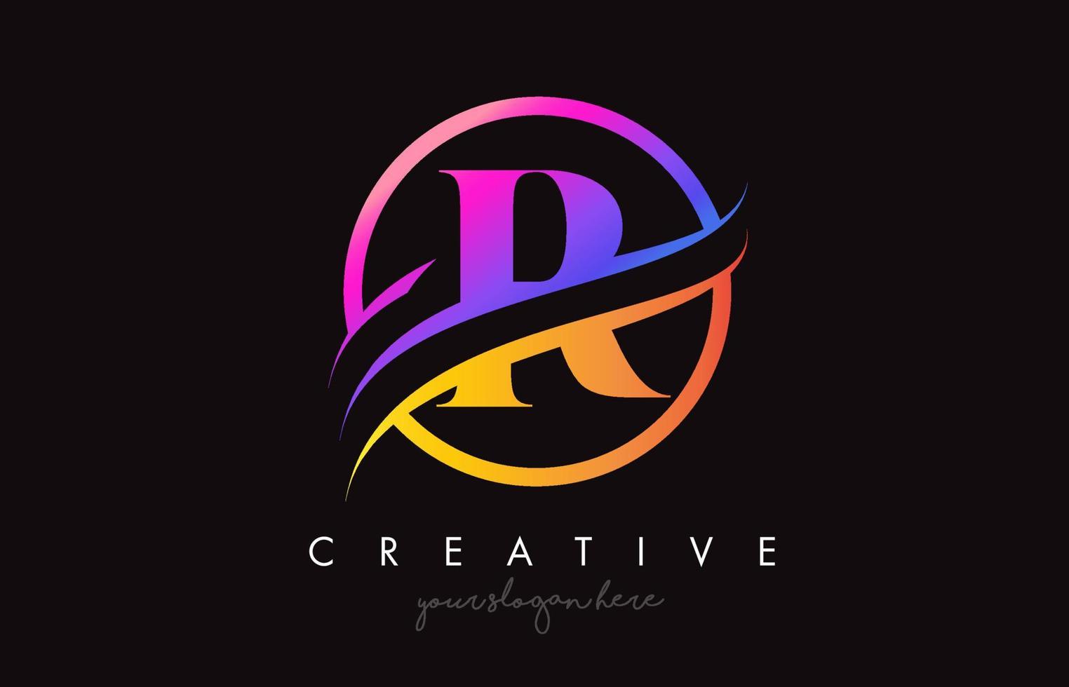 creativo lettera r logo con viola arancia colori e cerchio swoosh tagliare design vettore