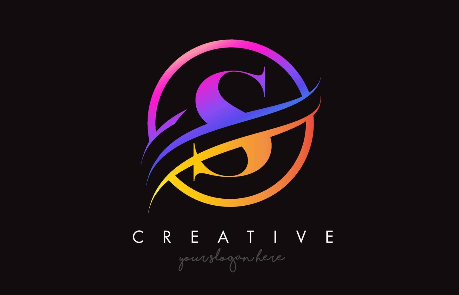 creativo lettera S logo con viola arancia colori e cerchio swoosh tagliare design vettore